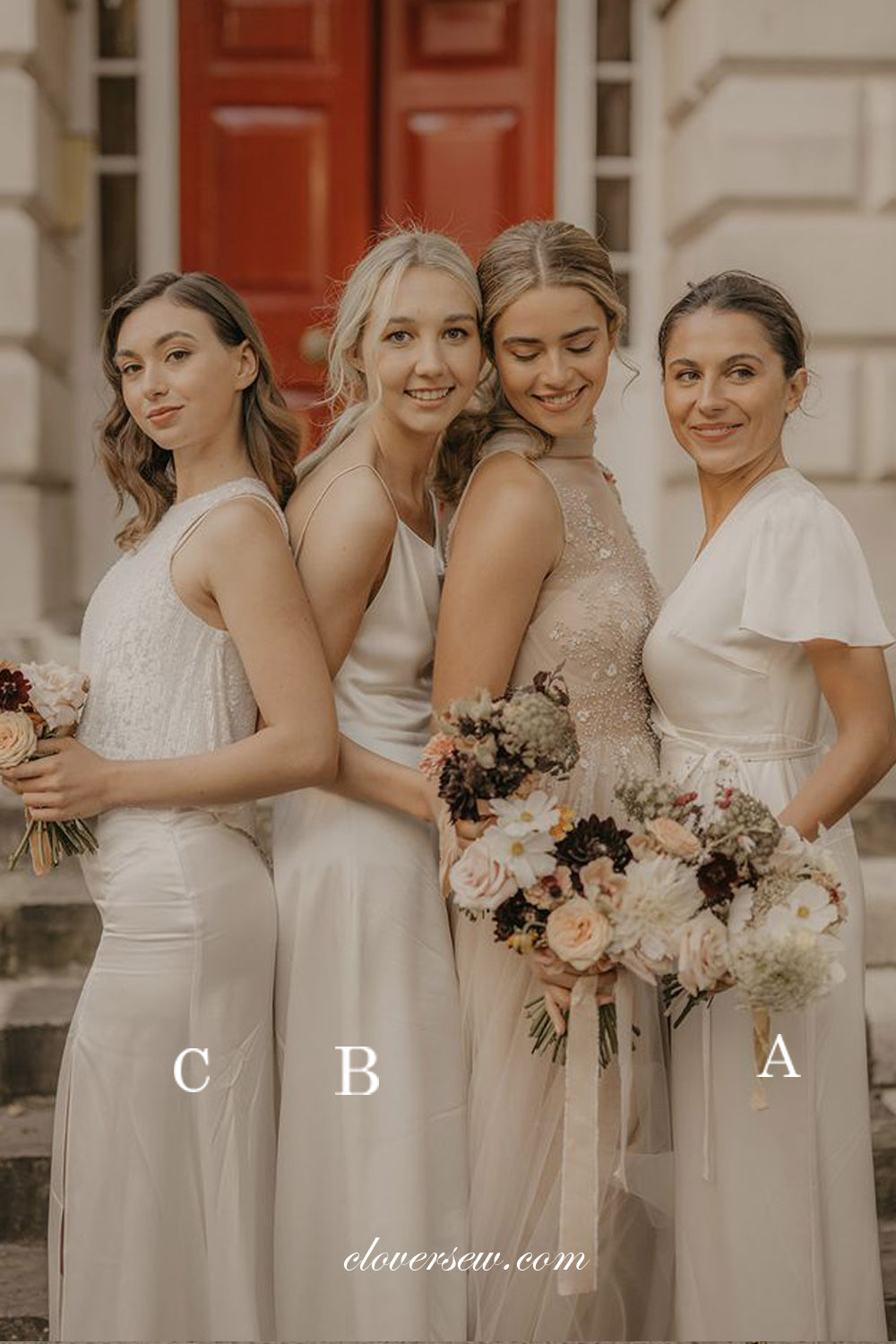 Mismatched Ivory Cream Simple Slit Column Long Bridesmaid Dresses ,CB0256