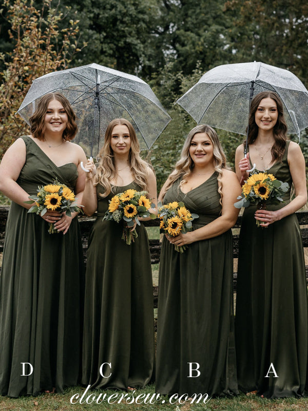 Mismatched Olive Green Chiffon A-line Elegant Long Bridesmaid Dresses, CB0278 Mismatched Olive Green Chiffon A-line Elegant Long Bridesmaid Dresses, CB0278