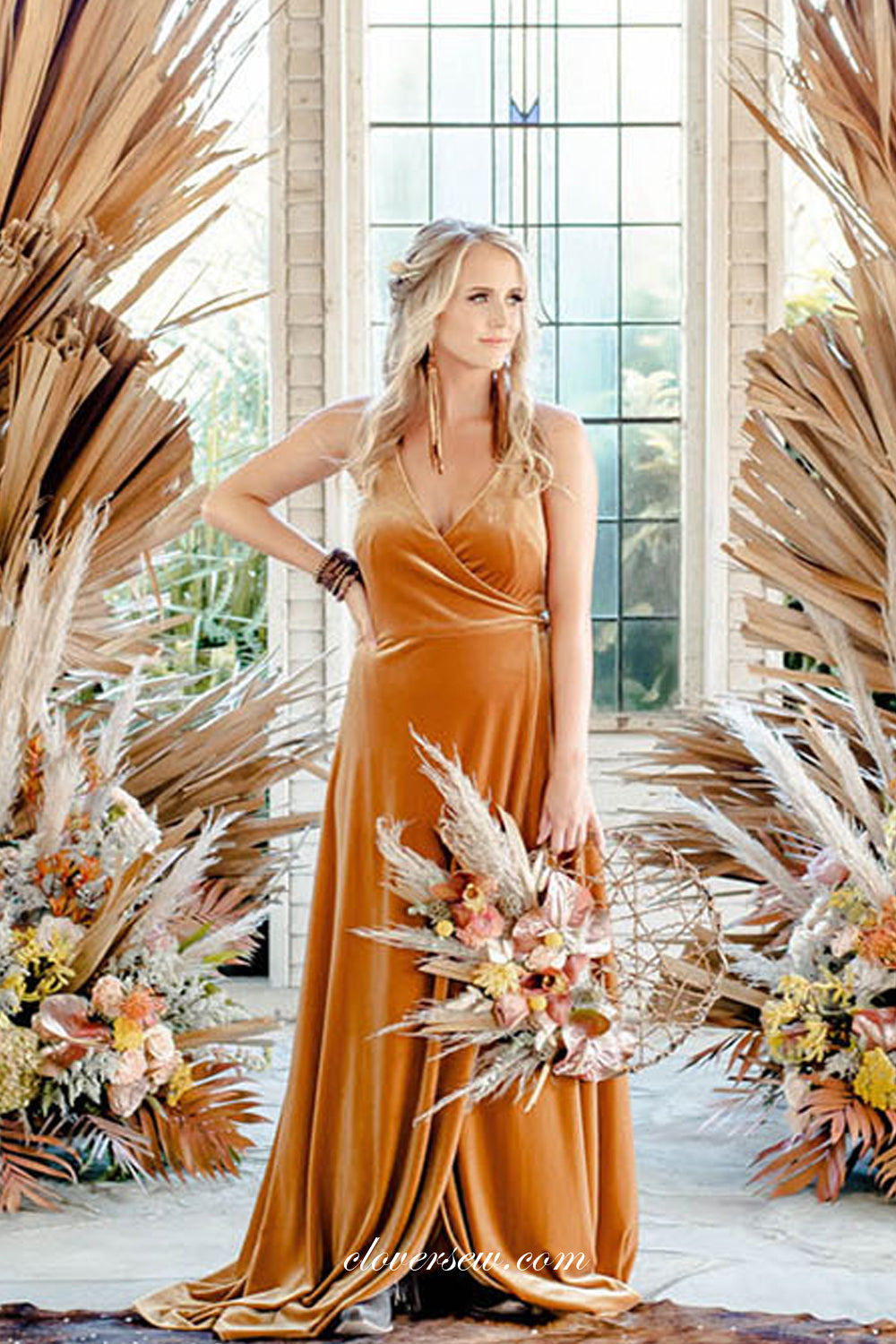 Mismatched Velvet Fashion Long Autumn Bridesmaid Dresses, CB0241