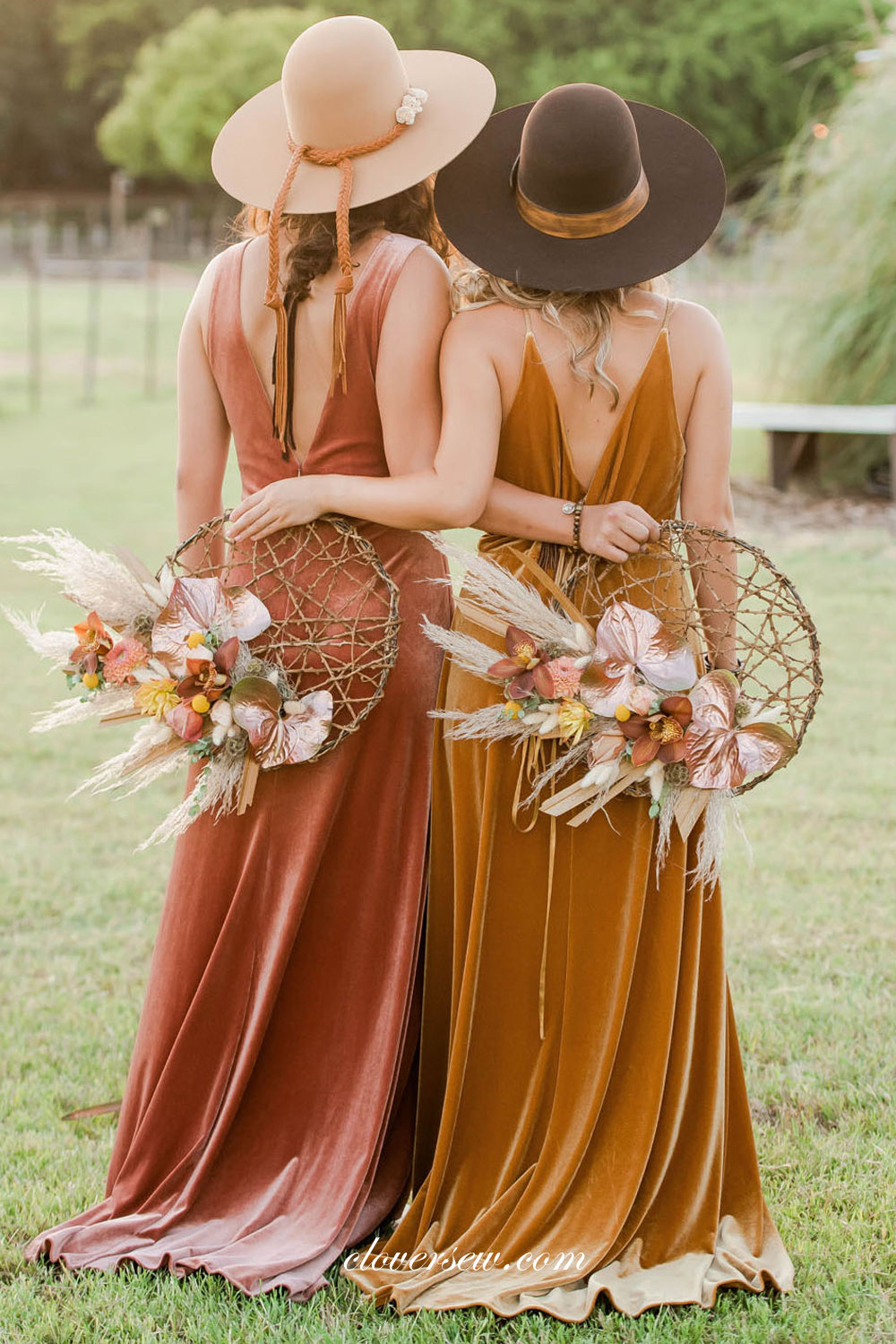 Mismatched Velvet Fashion Long Autumn Bridesmaid Dresses, CB0241