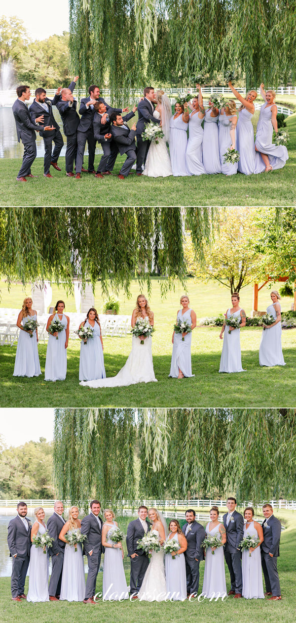 Mismatched Pale Blue Chiffon A-line Long Bridesmaid Dresses, CB0071