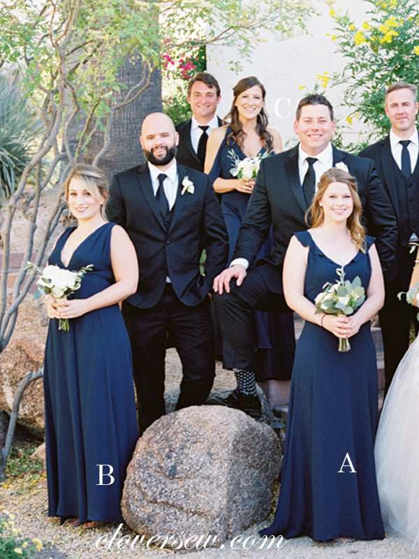 Navy Blue Chiffon Mismatched A-line Long Bridesmaid Dresses, CB0072 Navy Blue Chiffon Mismatched A-line Long Bridesmaid Dresses, CB0072