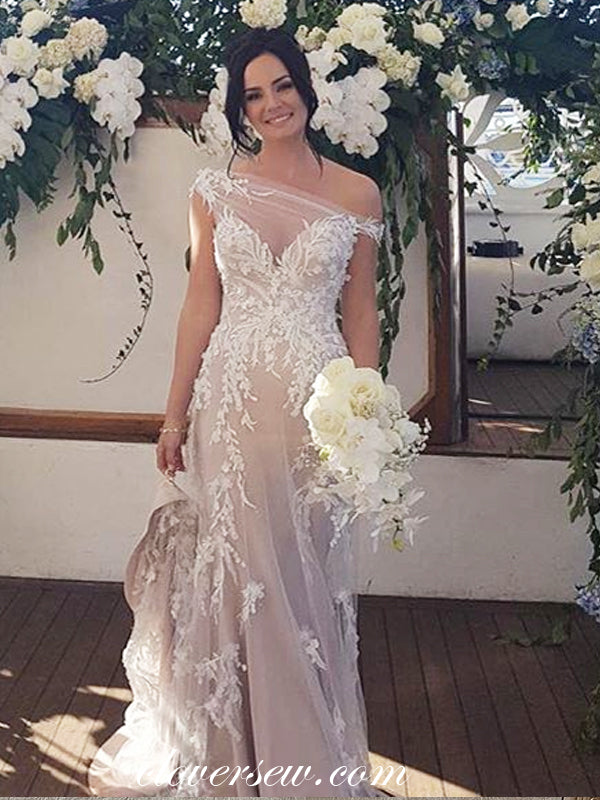Nude Lace Applique Off The Shoulder Sheath Wedding Dresses, CW0188 clover sew Nude Lace Applique Off The Shoulder Sheath Wedding Dresses, CW0188 clover sew