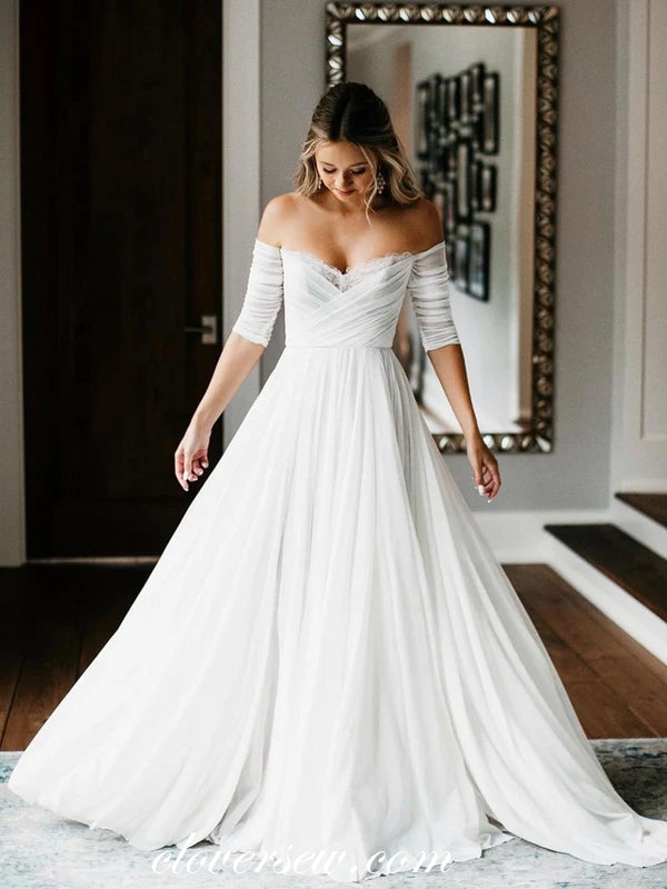 Off The Shoulder Chiffon A-line Beach Wedding Dresses, CW0189 clover sew Off The Shoulder Chiffon A-line Beach Wedding Dresses, CW0189 clover sew