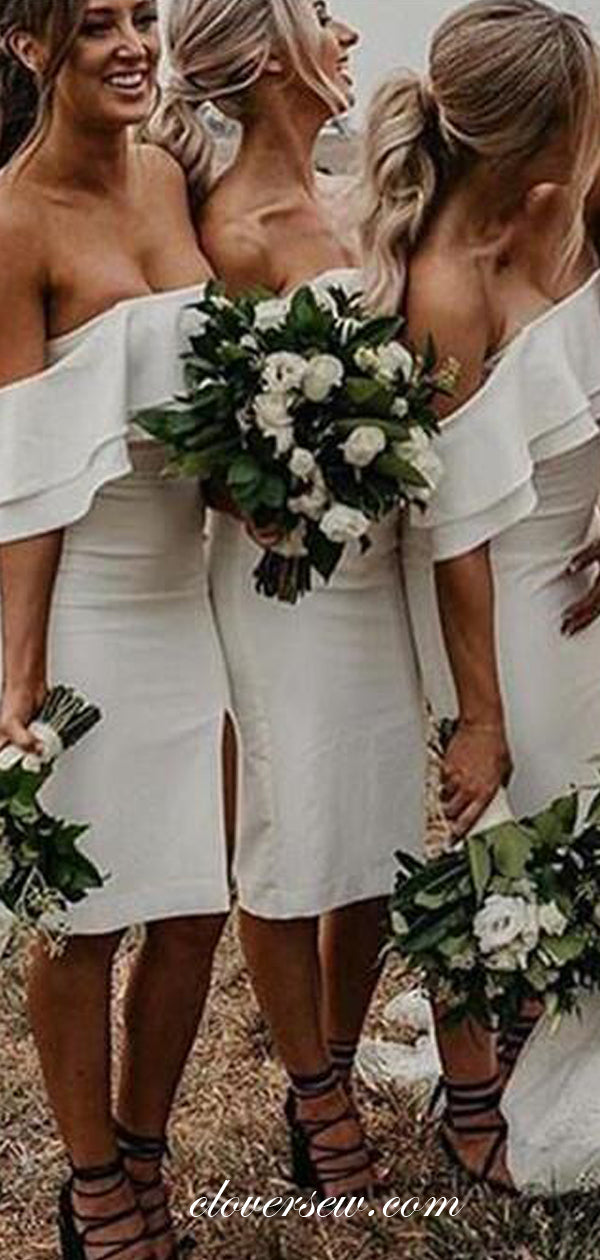 Off The Shoulder Chiffon Column Short Bridesmaid Dresses,CB0186