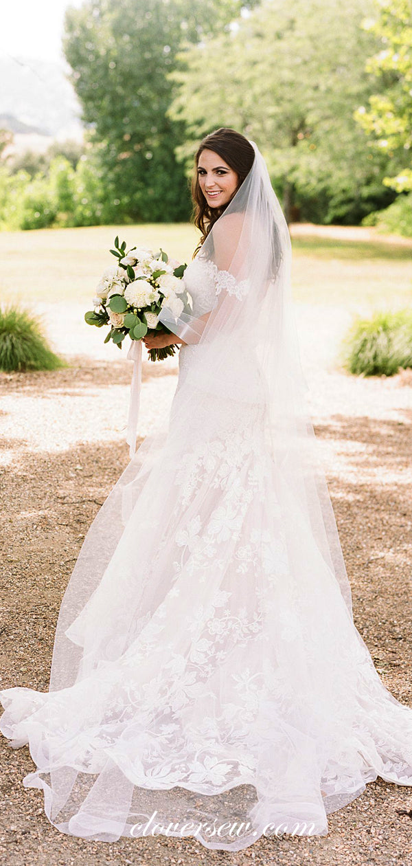 Off The Shoulder Lace Mermaid With Train Wedding Dresses, CW0225