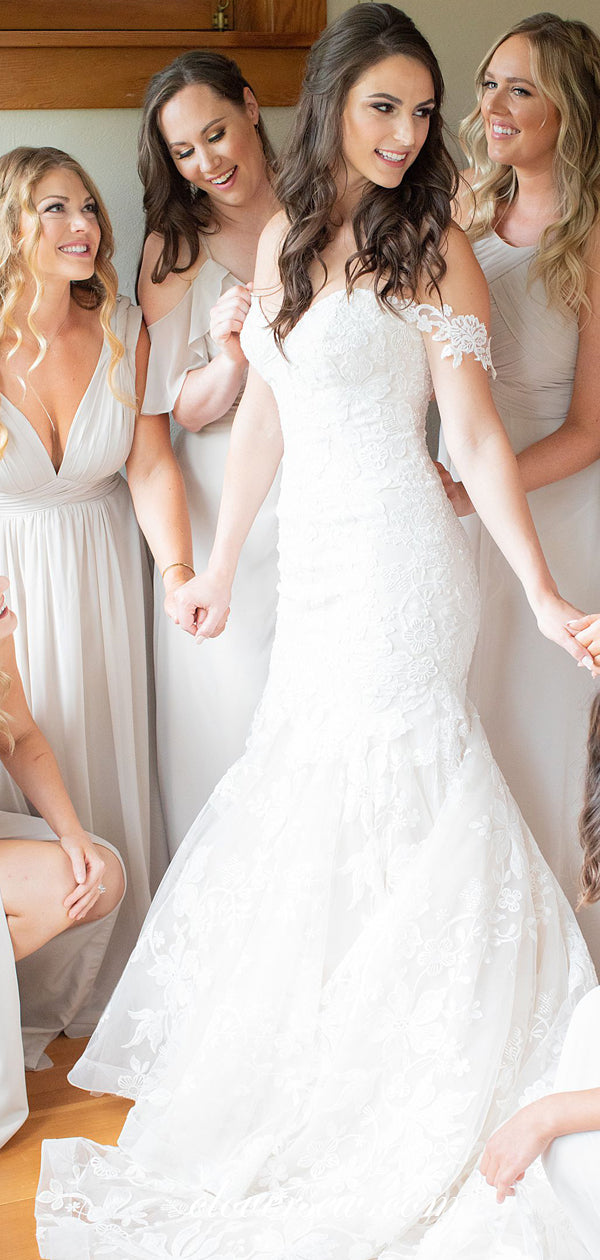 Off The Shoulder Lace Mermaid With Train Wedding Dresses, CW0225