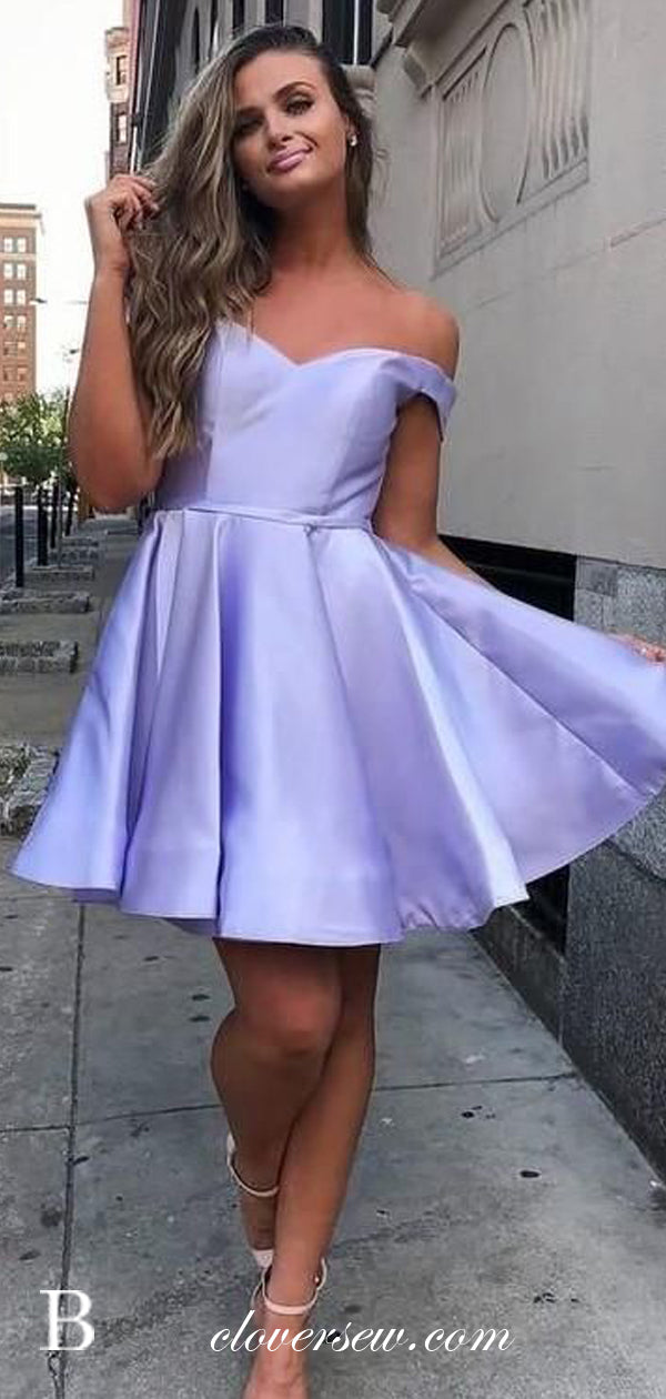 Off The Shoulder Lace Up Back A-line Short Homecoming Dresses, CH0004