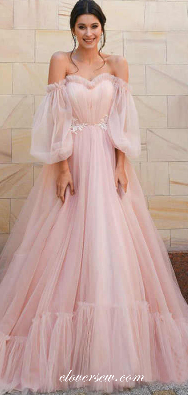Off The Shoulder Long Puffy Sleeves Tulle A-ine Wedding Dresses,CW0116