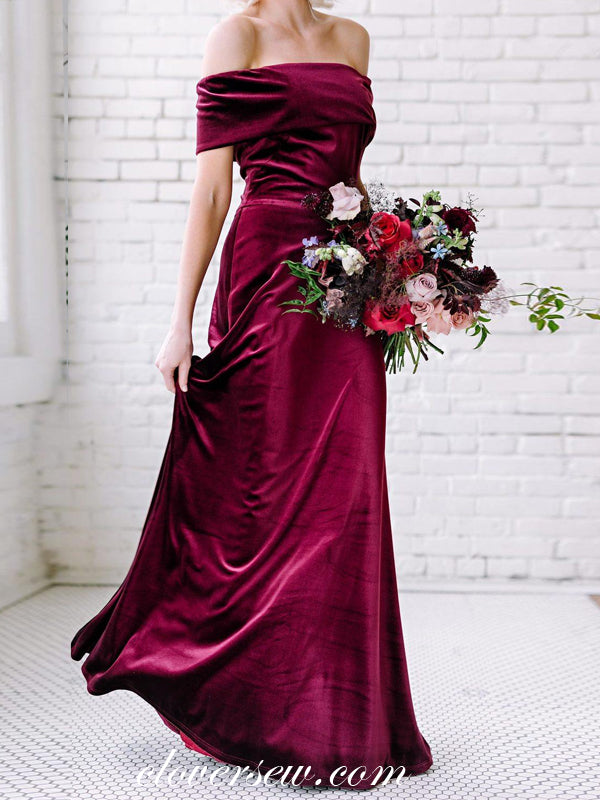 Off The Shoulder Maroon Velvet Fashion Bridesmaid Dresses, CB0208 US6 / Custom Color(leaving A note) Off The Shoulder Maroon Velvet Fashion Bridesmaid Dresses, CB0208 US6 / Custom Color(leaving A note)