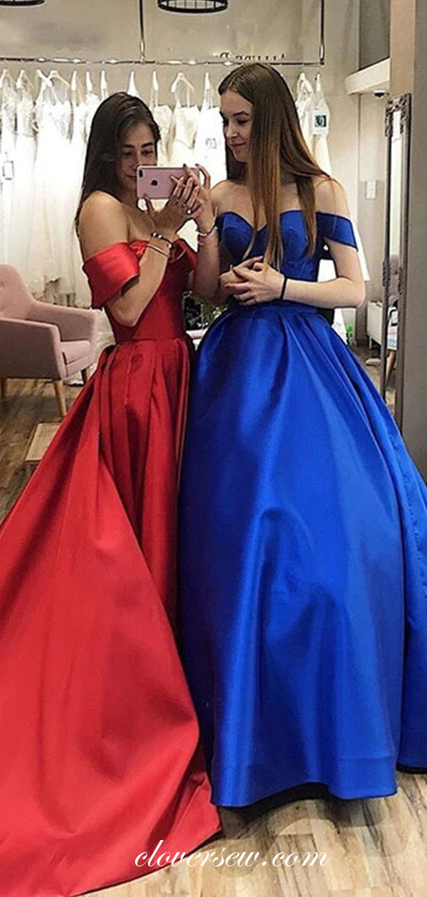 Off The Shoulder Satin Ball Gown With Train Prom Dresses, CP0594