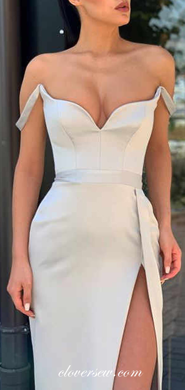 Off The Shoulder Sheath High Slit Evening Party Dresses, CP0651