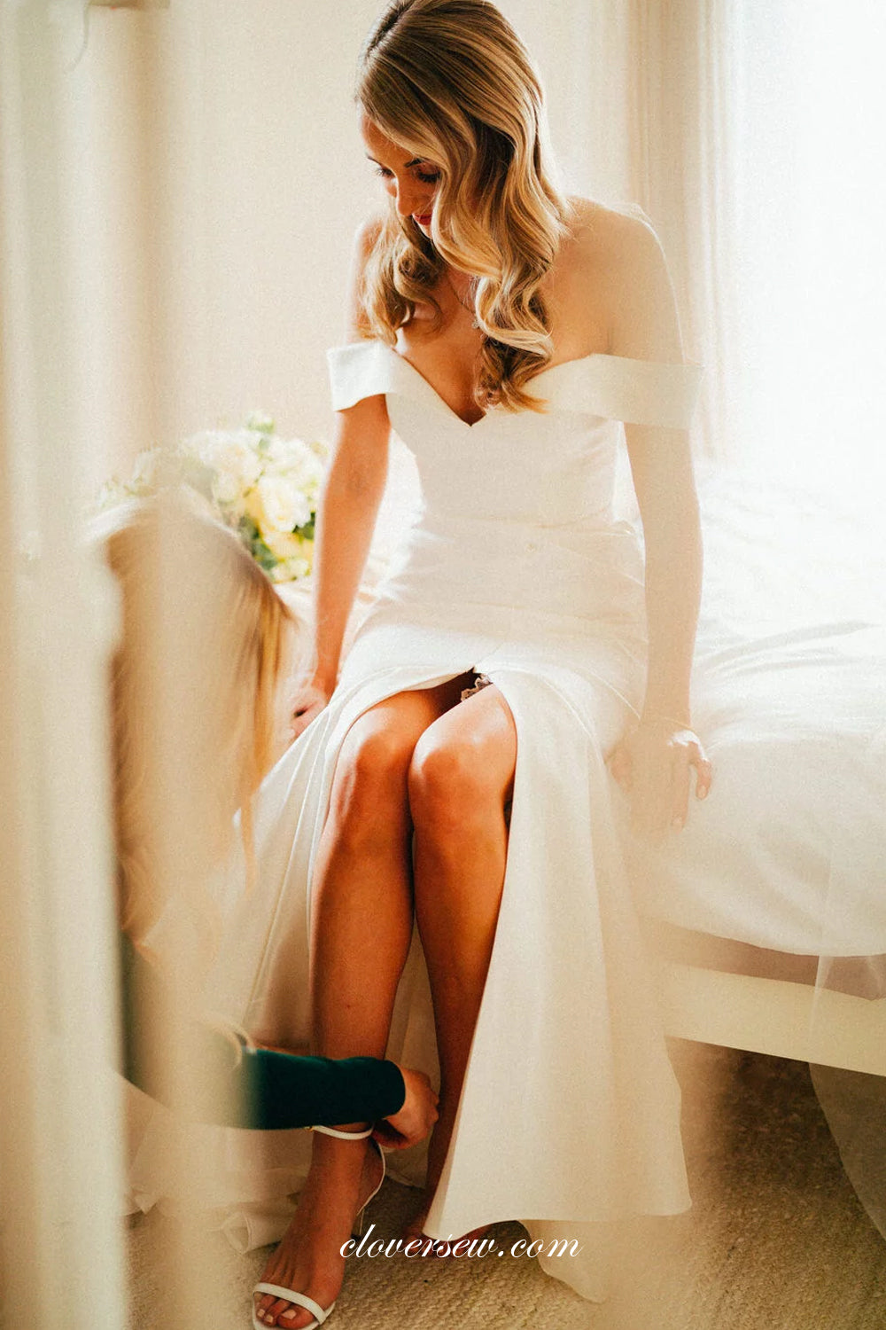 Off The Shoulder Soft Satin Mermaid Elegant Wedding Dresses, CW0270
