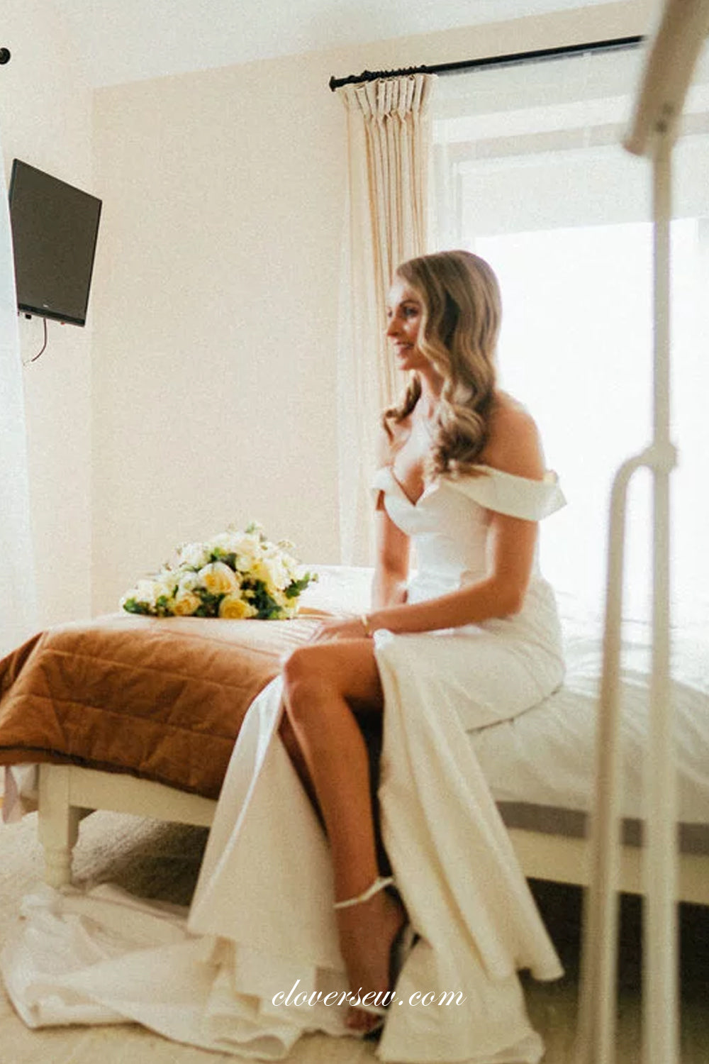 Off The Shoulder Soft Satin Mermaid Elegant Wedding Dresses, CW0270