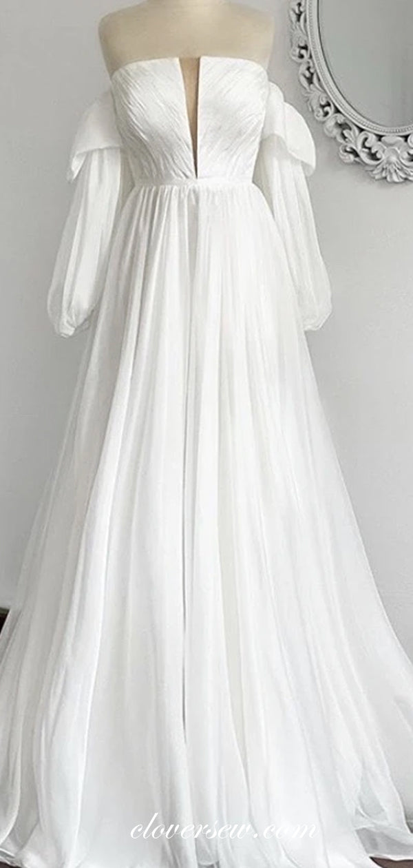 Off White Long Sleeves Off The Shoulder Boho Wedding Dresses, CW0208