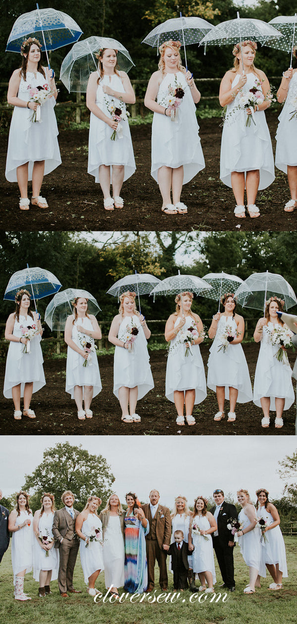 Off White Chiffon High Low Tea Length A-line Bridesmaid Dresses, CB0064