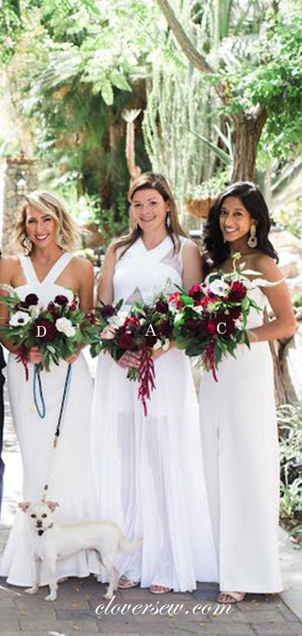 Off White Chiffon See Through Mismatched Bridesmaid Dresses, CB0040