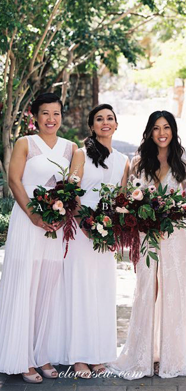 Off White Chiffon See Through Mismatched Bridesmaid Dresses, CB0040