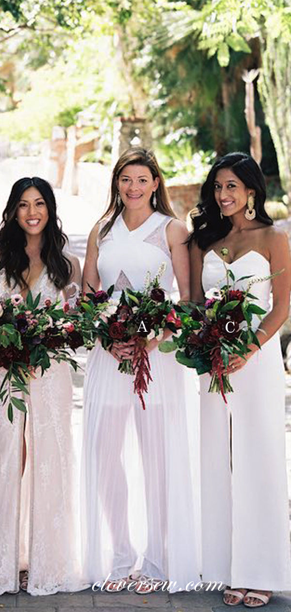 Off White Chiffon See Through Mismatched Bridesmaid Dresses, CB0040