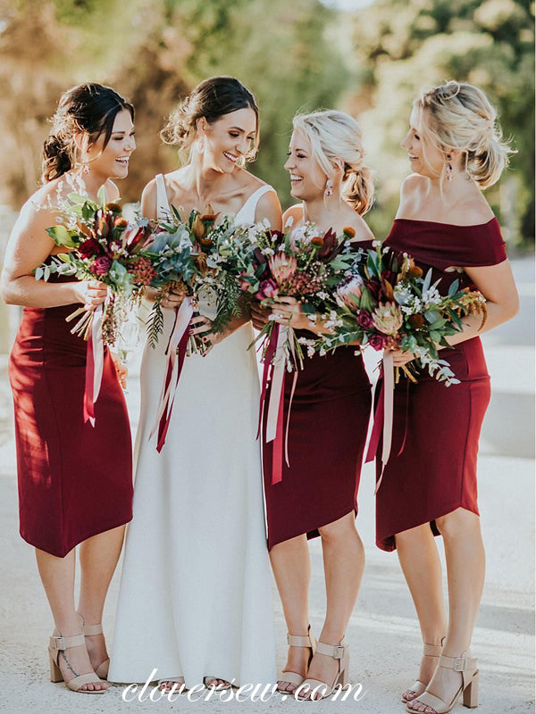 One Shoulder Burgundy Sheath High Low Knee Length Bridesmaid Dresses, CB0026 One Shoulder Burgundy Sheath High Low Knee Length Bridesmaid Dresses, CB0026