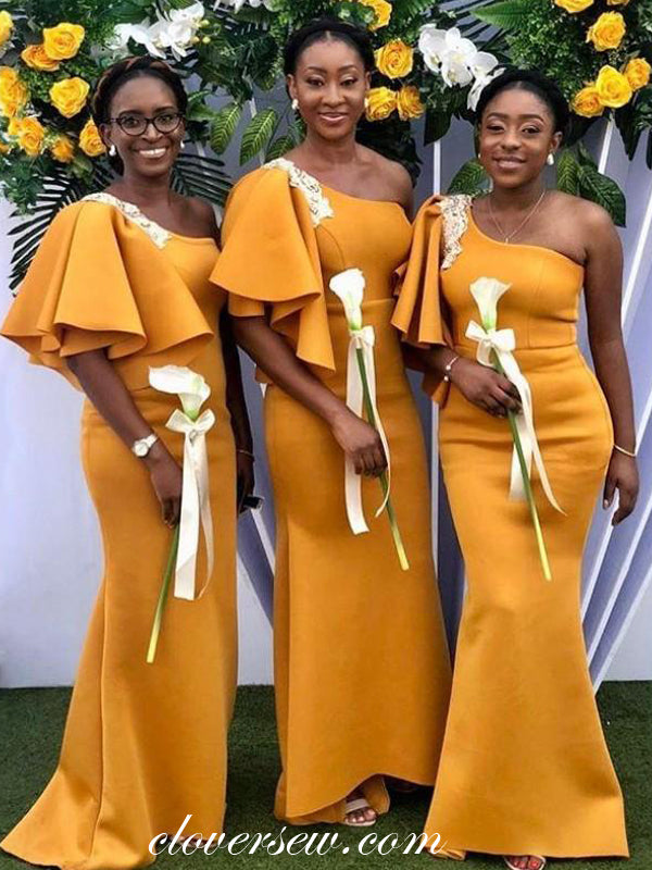 Orange One Shoulder Mermaid Elegant Bridesmaid Dresses, CB0185 Orange One Shoulder Mermaid Elegant Bridesmaid Dresses, CB0185