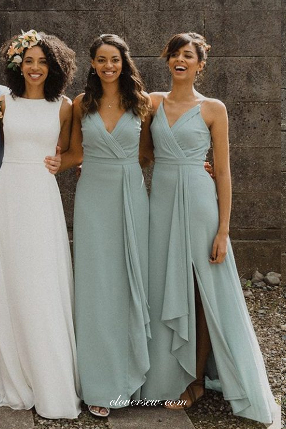 Pale Blue Chiffon Spaghetti Strap Charming Bridesmaid Dresses, CB0230