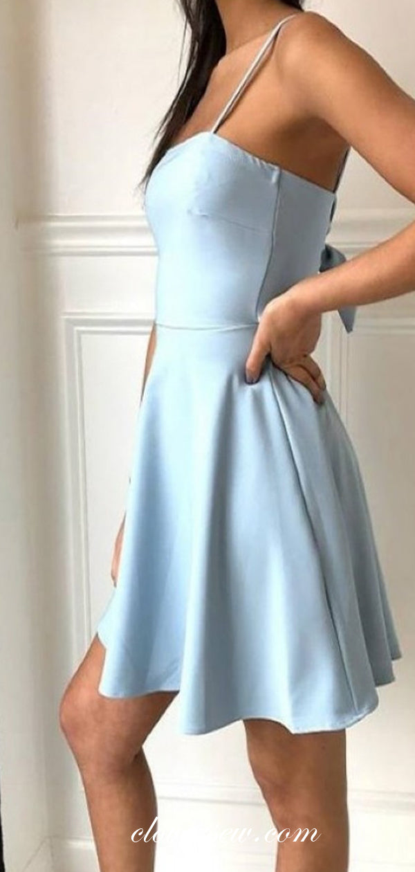 Pale Blue Satin Spaghetti Strap Homecoming Dresses, CH0025