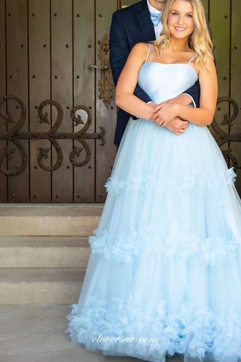 Pale Blue Tulle Applique A-line Popular Prom Dresses For Teens, CP0838