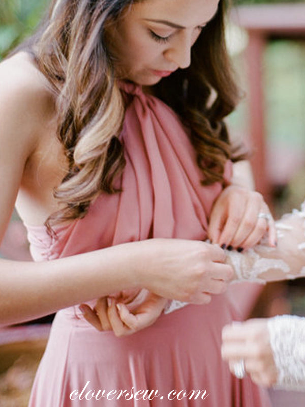 Peach Pink Chiffon Halter A-line Long Bridesmaid Dresses, CB0054 clover sew Peach Pink Chiffon Halter A-line Long Bridesmaid Dresses, CB0054 clover sew