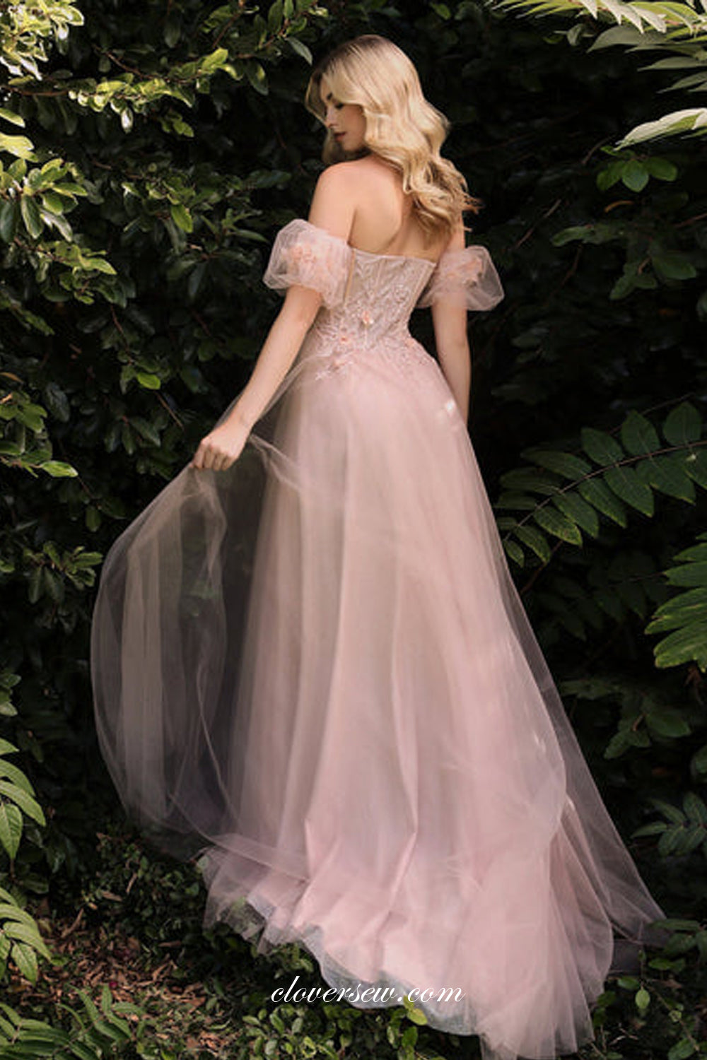 Pink Fashion Convertible Sleeves 3D Applique Prom Dresses, CP0871
