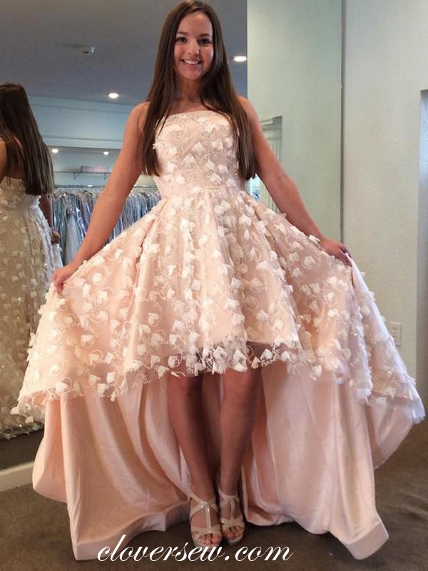 Pink 3D Lace High Low Strapless A-line Prom Dresses, CP0461 US14 / Custom Color(leaving a note) Pink 3D Lace High Low Strapless A-line Prom Dresses, CP0461 US14 / Custom Color(leaving a note)