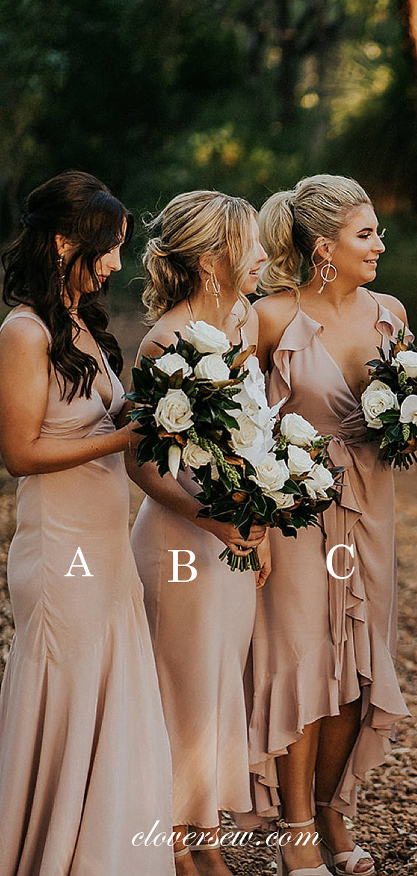 Pink Satin Chiffon Mismatched Fashion Bridesmaid Dresses, CB0015