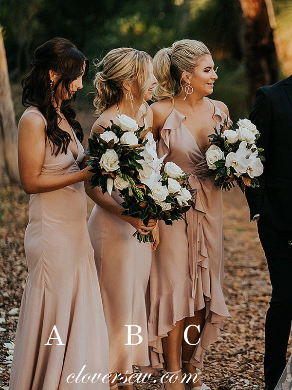 Pink Satin Chiffon Mismatched Fashion Bridesmaid Dresses, CB0015