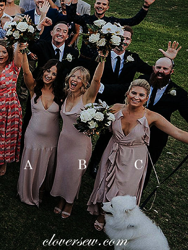Pink Satin Chiffon Mismatched Fashion Bridesmaid Dresses, CB0015