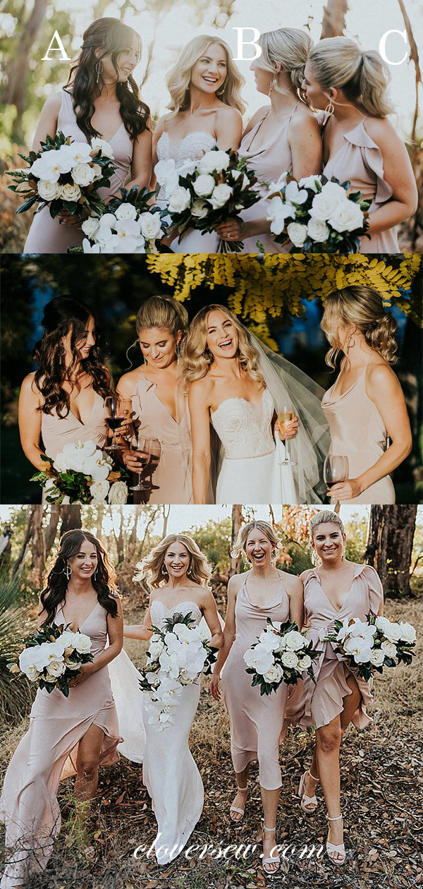 Pink Satin Chiffon Mismatched Fashion Bridesmaid Dresses, CB0015