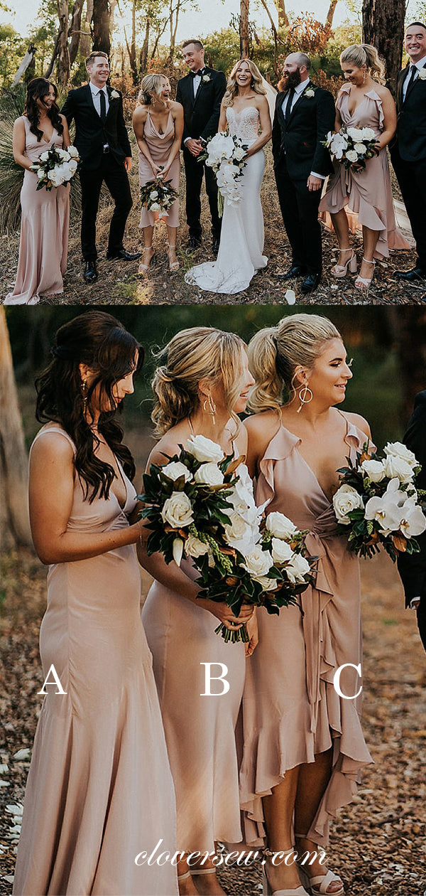 Pink Satin Chiffon Mismatched Fashion Bridesmaid Dresses, CB0015