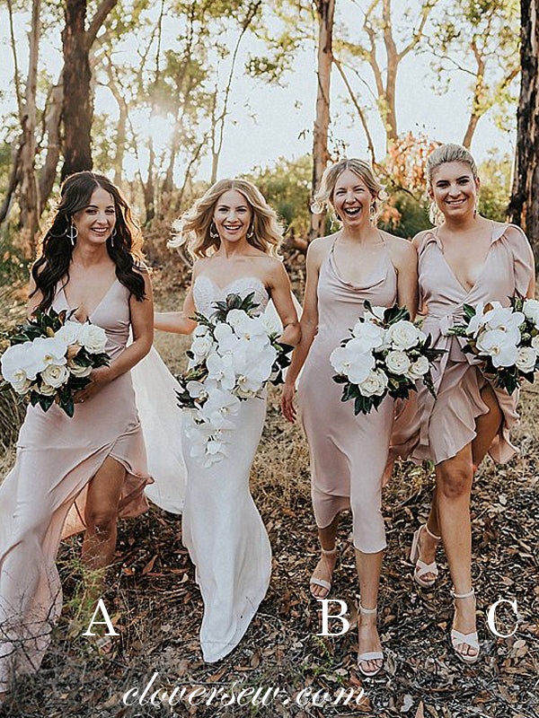 Pink Satin Chiffon Mismatched Fashion Bridesmaid Dresses, CB0015 Pink Satin Chiffon Mismatched Fashion Bridesmaid Dresses, CB0015