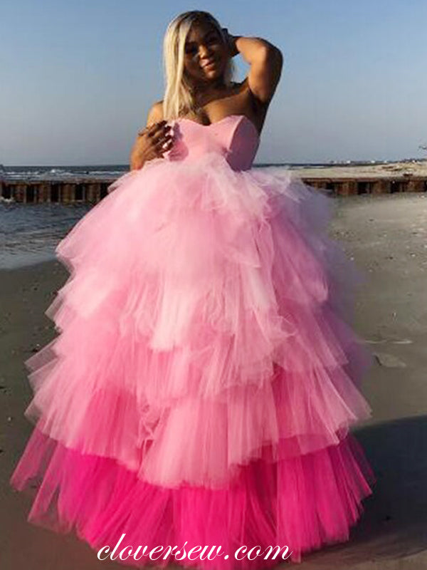 Pink Gradient Tiered Tulle Strapless Ball Gown Prom Dresses,CP0210 US0 / Custom Color(Leaving A note) Pink Gradient Tiered Tulle Strapless Ball Gown Prom Dresses,CP0210 US0 / Custom Color(Leaving A note)