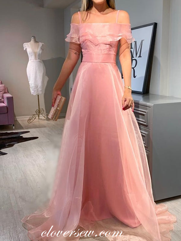 Pink Organza Spaghetti Strap Off The Shoulder A-line Prom Dresses,CP02 clover sew Pink Organza Spaghetti Strap Off The Shoulder A-line Prom Dresses,CP02 clover sew