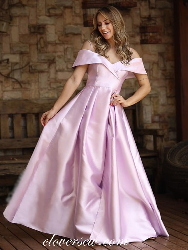 Pink Satin Off The Shoulder A-line Simple Prom Dresses,CP0407 US8 / Custom Color(leaving a note)