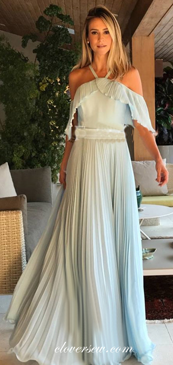 Pleating Chiffon Halter Mismatched A-line Long Bridesmaid Dresses, CB0120