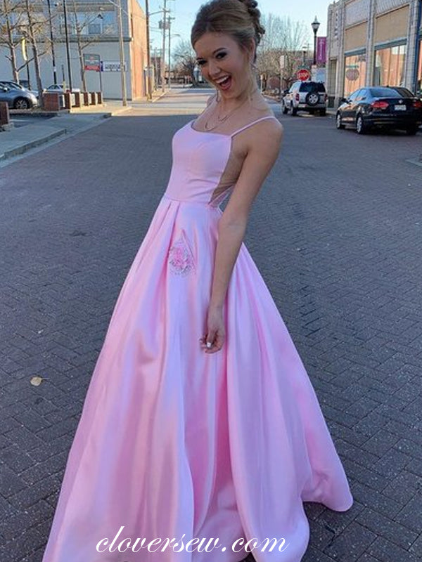 Pnk Satin Spaghetti Strap With Rhinetone Pockets A-line Prom Dresses , clover sew Pnk Satin Spaghetti Strap With Rhinetone Pockets A-line Prom Dresses , clover sew