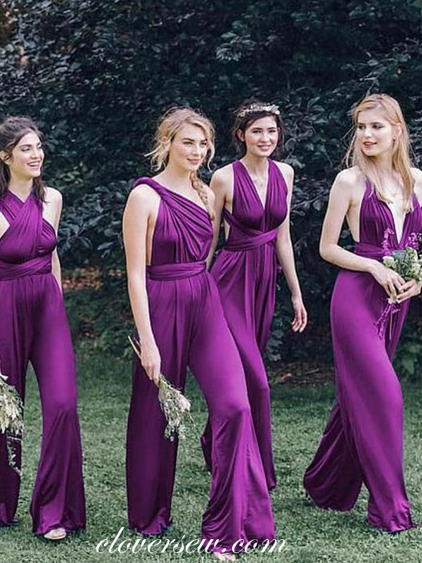 Purple Jersey Convertible Jumpsuit Long Bridesmaid Dresses,CB0106 Purple Jersey Convertible Jumpsuit Long Bridesmaid Dresses,CB0106