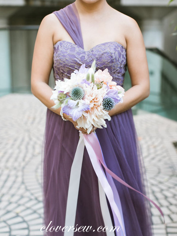 Purple Lace Tulle Mismatched Sweetheart Long Bridesmaid Dresses, CB007 clover sew Purple Lace Tulle Mismatched Sweetheart Long Bridesmaid Dresses, CB007 clover sew