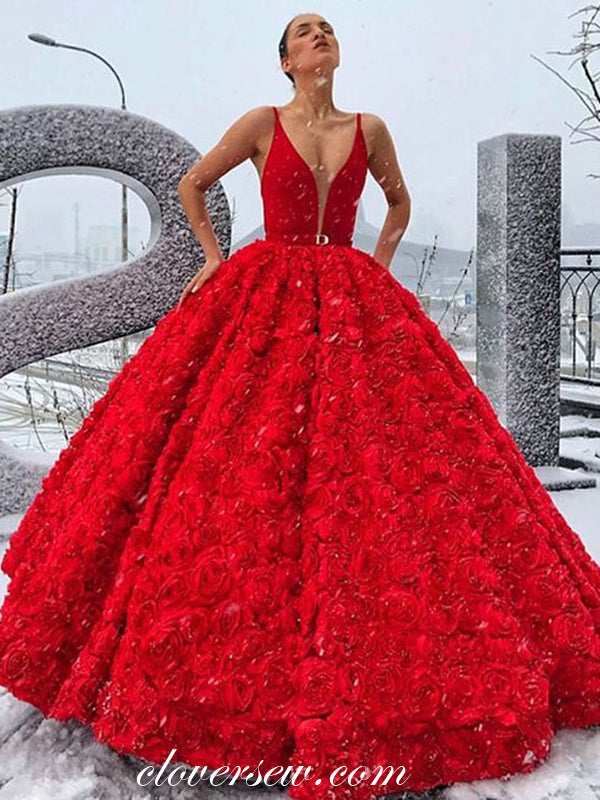 Red 3D Rosy Satin Stunning Ball Gown Charming Prom Dresses, CP0555 US2 / Custom Color(leaving a note) Red 3D Rosy Satin Stunning Ball Gown Charming Prom Dresses, CP0555 US2 / Custom Color(leaving a note)