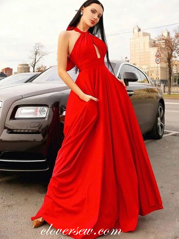 Red Halter High Waist A-line Prom Dresses ,CP0410 clover sew Red Halter High Waist A-line Prom Dresses ,CP0410 clover sew