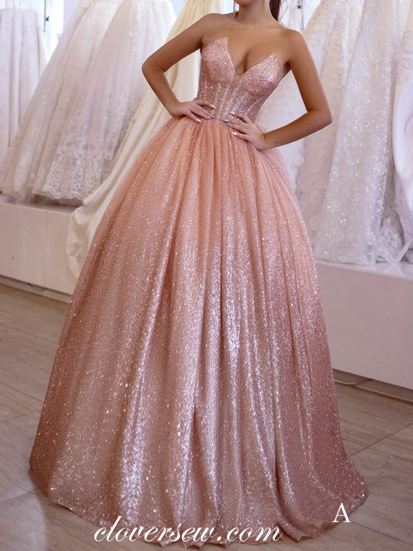 Rose Pink Sequin Strapless Ball Gown Sparkly Prom Dresses ,CP0198 clover sew Rose Pink Sequin Strapless Ball Gown Sparkly Prom Dresses ,CP0198 clover sew