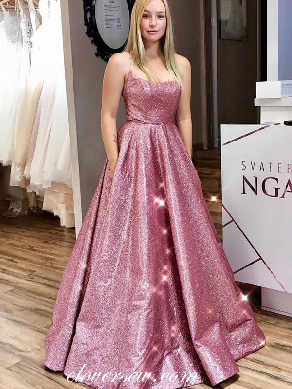 Rose Shiny Satin Spaghetti Strap Lace Up Back A-line Prom Dresses,CP02 clover sew Rose Shiny Satin Spaghetti Strap Lace Up Back A-line Prom Dresses,CP02 clover sew