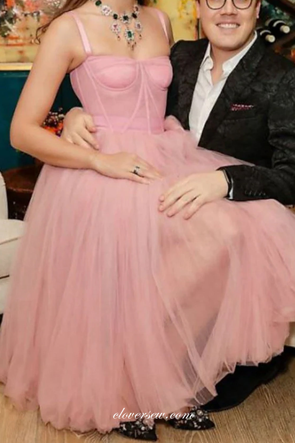 Rosy Tulle Sleeveless Sweet Tea Length Homecoming Dresses,CH0034