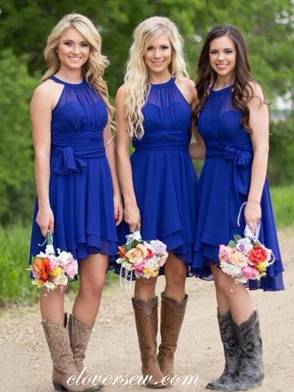 Royal Blue Chiffon Halter High Low Beach Short Bridesmaid Dresses,CB01 clover sew Royal Blue Chiffon Halter High Low Beach Short Bridesmaid Dresses,CB01 clover sew